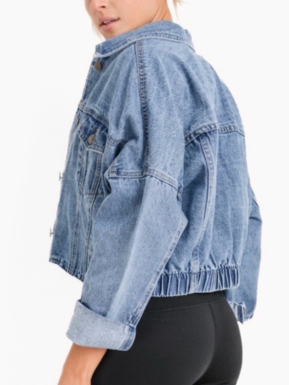 SIGNATURE8 Cropped Frayed Hem Denim Jacket